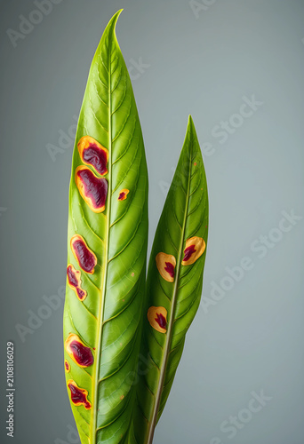 Green plant leaves with red...