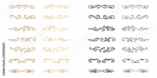 Schilderij op canvas Ornate symmetrical dividers in gold and black vector illustration collection