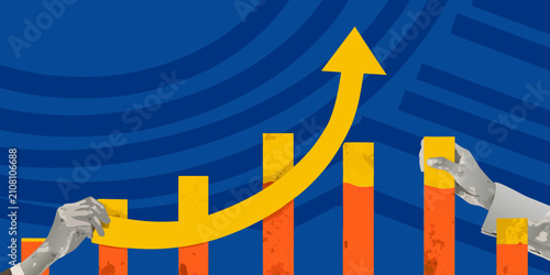 Upward Trending Line With Bar Graph And Hands Vector Illustration