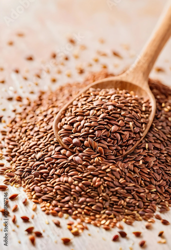 Flax seeds in a wooden spoo...