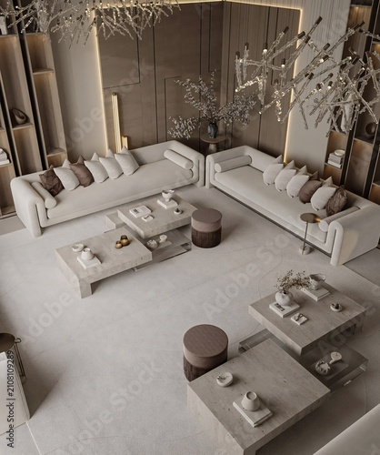 Modern Minimalist Living Room with Neutral Tones and Geometric Decor