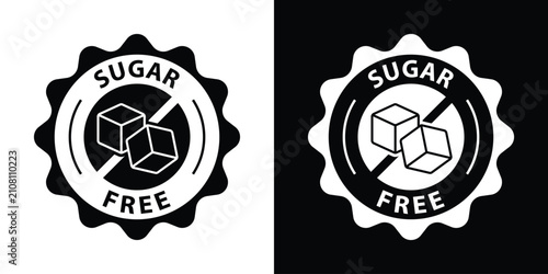 Cuadro en lienzo Scalloped edge sugar free badge featuring an outlined sugar cube with a prohibition slash mark, ideal for health-conscious food product labeling