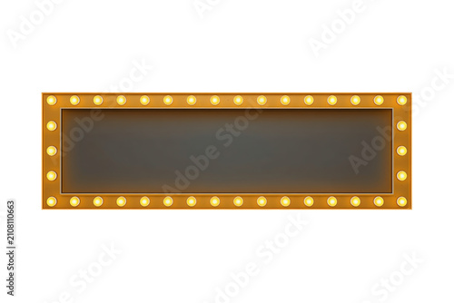 Blank retro marquee sign with glowing light bulbs, vintage theater billboard frame, transparent background