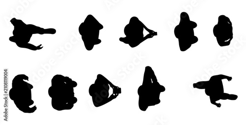 set of people waiting in line top view silhouettes for architectural presentation. black shadow plan vector illustration.