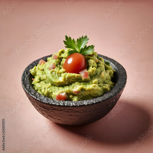 Fresh guacamole in a dark b...