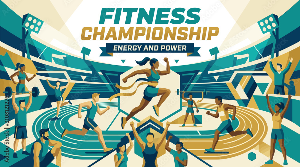Obraz premium Fitness Championship Energy And Power Sport Competition Event Banner