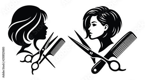 Hairdresser Silhouette With Scissors And Comb Black And White Design