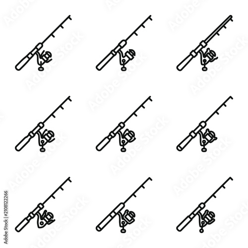 Set of Fishing Rods with Reels Icon Collection.