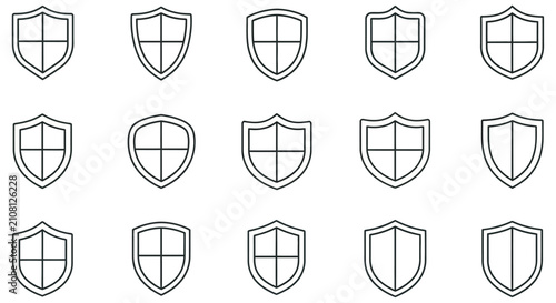 Shield Shapes Collection Black Line Icons On White Background armor