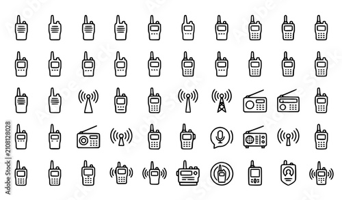 Quadro su tela Modern Walkie Talkie Outline and Filled Icon Collection Vector