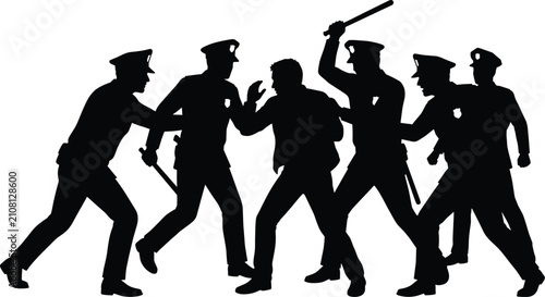 Фотография Police Violence and Civil Unrest Silhouette Vector Illustration Featuring Law En