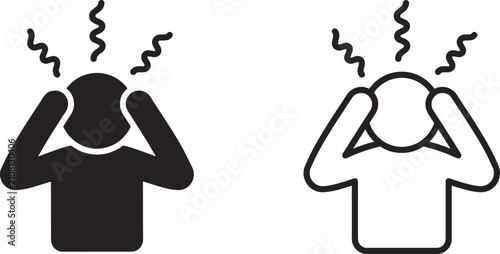 Bild auf Leinwand Headache stress and frustration person vector icon set in solid silhouette and o