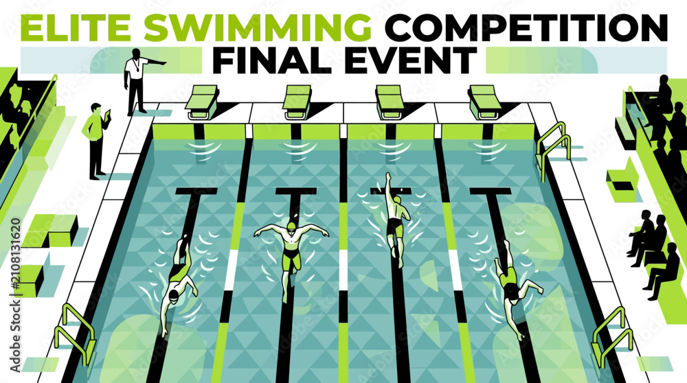 Obraz premium Elite Swimming Competition Final Event Illustration With Athletes Racing