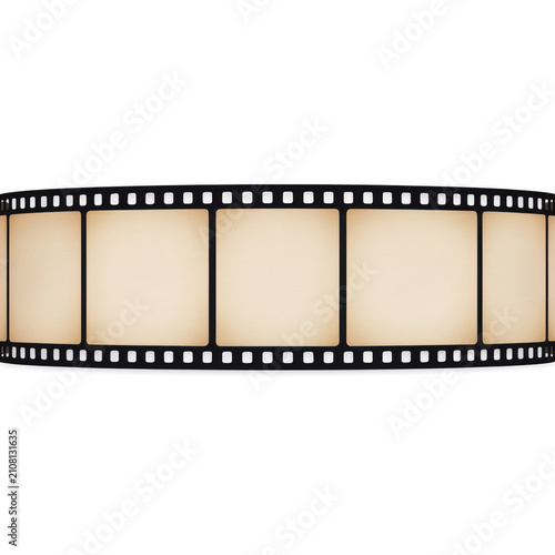 Film strip with blank frames during studio lighting for storytelling and cinematic concepts isolated on transparent background