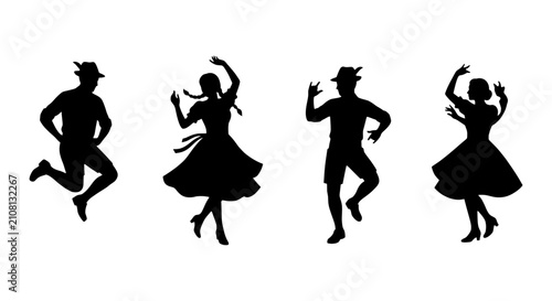 Fotografía Bavarian Folk Dancers Silhouettes, Oktoberfest Celebration, Traditional German C