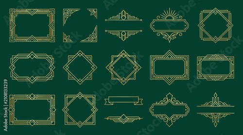 Art Deco Ornate Frames and Borders Collection on Dark Green Background