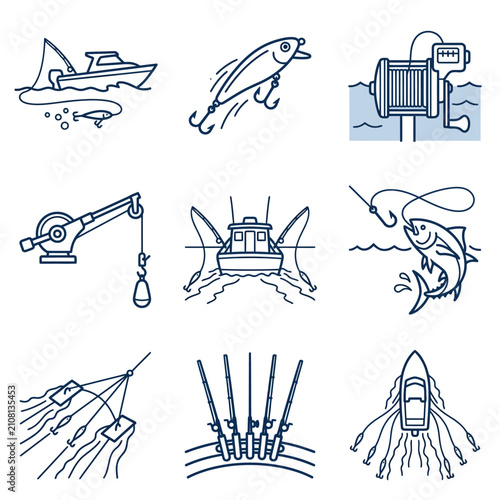 Fishing Icons Set Vector Illustration.