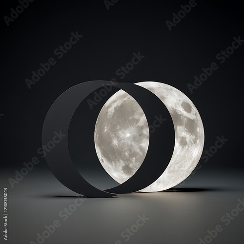Minimalist Overlapping Lunar Crescents in 3D Render for Astronomy and Night Concepts
