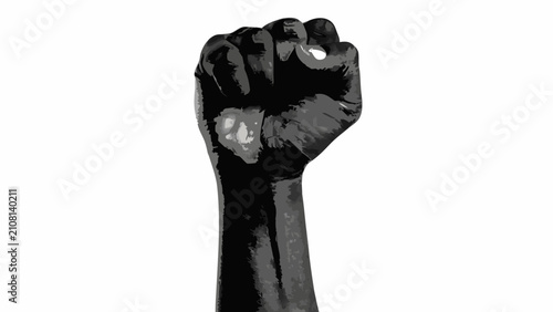 Obraz na płótnie A raised fist in a grayscale photograph with a white background depicting a gest