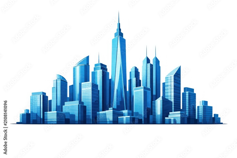 Fototapeta premium Futuristic blue city skyline illustration.