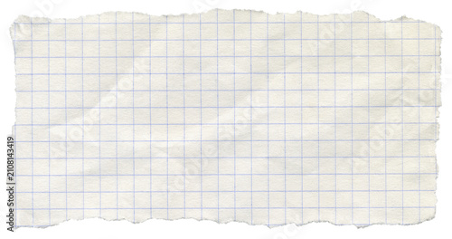 Foto Ripped graph paper carefully isolated with detailed torn edges textur for message background