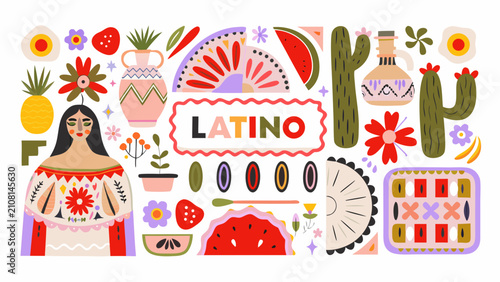 Foto A colorful vector illustration depicting latino culture with various botanical a