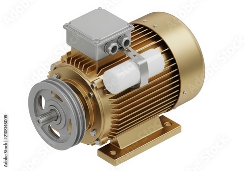 Cutout view of an electric motor with rotor and stator isolated on white background