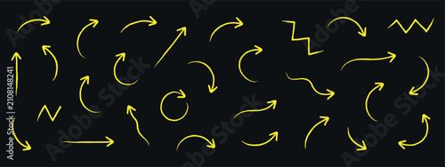 Photos Collection Of Hand drawn Yellow Arrows And Curved Lines On Black