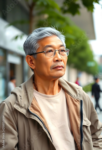 Thoughtful senior asian man...
