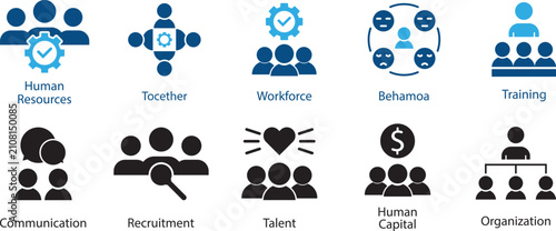 Crowd icon set, group people, community, audience, team, social gathering, population, users. Solid icons collection. Vector. Human Resources icon set. Editable line icons. Vector illustration