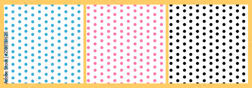 A set of seamless geometric polka-dot patterns. Vector illustration. Hand-drawn design. Ornament for fabric and textiles. Print for packaging and wrapping paper. Wallpaper.
