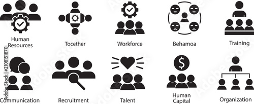 Crowd icon set, group people, community, audience, team, social gathering, population, users. Solid icons collection. Vector. Human Resources icon set. Editable line icons. Vector illustration