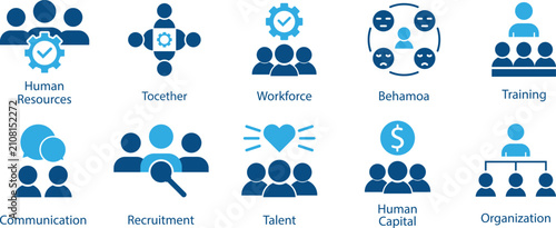 Crowd icon set, group people, community, audience, team, social gathering, population, users. Solid icons collection. Vector. Human Resources icon set. Editable line icons. Vector illustration