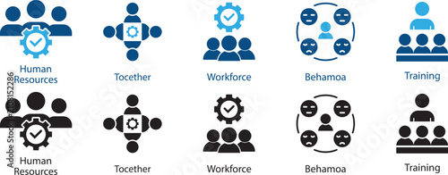 Crowd icon set, group people, community, audience, team, social gathering, population, users. Solid icons collection. Vector. Human Resources icon set. Editable line icons. Vector illustration