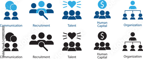 Crowd icon set, group people, community, audience, team, social gathering, population, users. Solid icons collection. Vector. Human Resources icon set. Editable line icons. Vector illustration