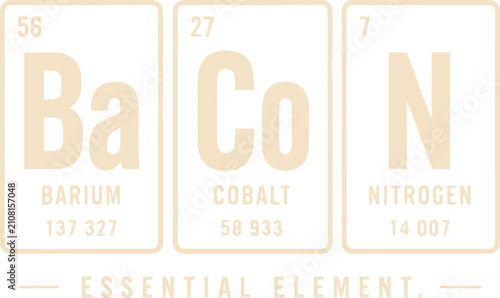 Photos Bacon represented by periodic table elements: Barium (Ba), Cobalt (Co), and Nitrogen (N), with the text Essential Element