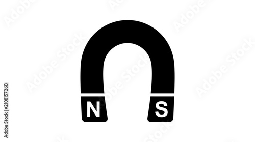 Fotografie Horseshoe Magnet Silhouette With Pole Markings On White Background