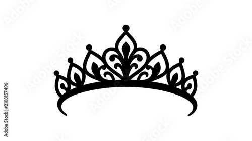 Принти на полотні Black silhouette of a decorative tiara against a white background