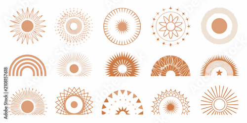 Obraz na płótnie Circular Sun Motifs And Rainbow Arcs A Vector Illustration
