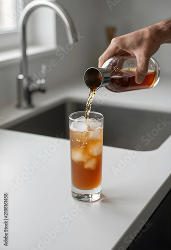 Hand pouring a refreshing i...
