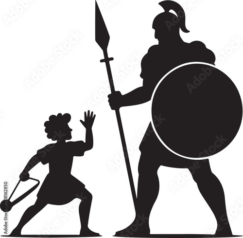 Billede på lærred David and Goliath Silhouette Concept