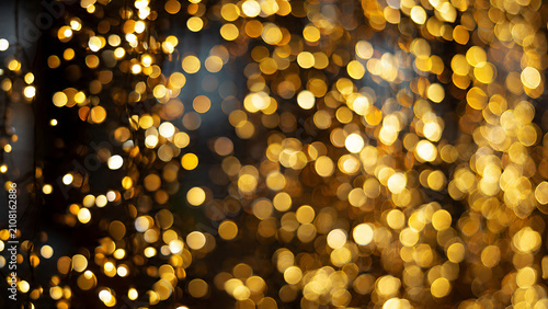 Golden Bokeh Lights Background with Warm Glow Effect.