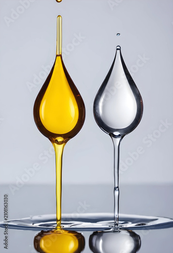 Golden oil and clear water ...