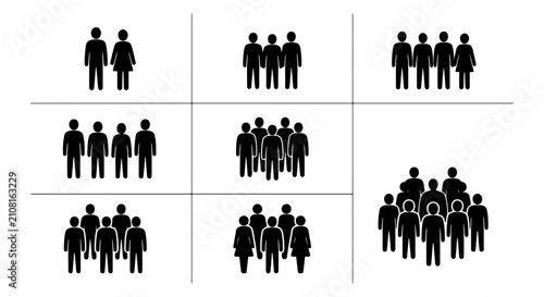 Diverse Group Silhouettes, Crowd Icons, People Collection, Human Figures Set, Business Team Graphics, Community Symbols, Social Gathering Illustrations