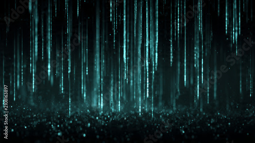 Futuristic Digital Matrix Code Background with Glowing Blue Light.