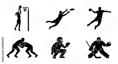 Bild auf Leinwand Dynamic Sports Silhouettes: Action Figures for Basketball, Ultimate Frisbee, Han