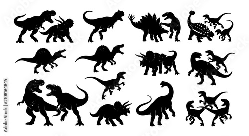 Obraz na płótnie Dinosaur Silhouettes Collection, Prehistoric Reptile Vector Icons, Jurassic Era