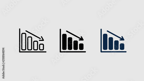 Bild auf Leinwand Decrease graph vector icon, bar chart with arrow down, business crisis or financial loss symbol