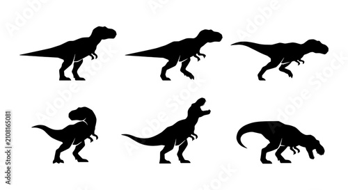 Fotografie Dinosaur Silhouettes Set: Six Tyrannosaurus Rex Poses, Vector Graphics for Prehi