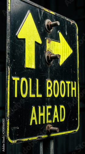 Directional Yellow Arrows Warn of Toll Booth Ahead Sign